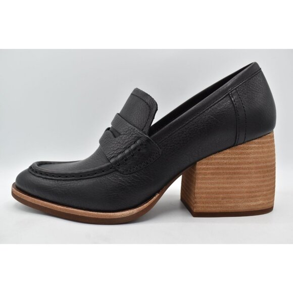 KorkEase Womens 8.5 Modeste Black Leather Stacked Heeled Penny Loafer Pump Shoes - Picture 7 of 13